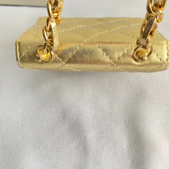 Simard Leather Mini Gold Quilted Metallic Chain Bag - Picture 11 of 15